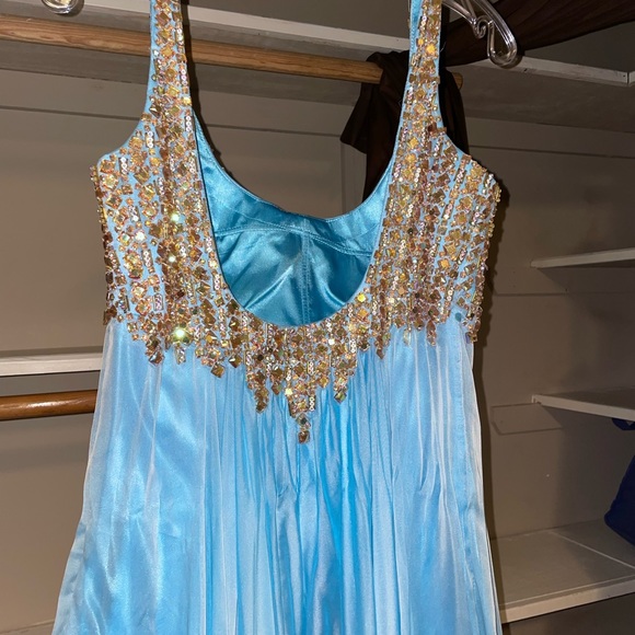 Blue and Gold Beaded Prom Dress - Picture 4 of 5